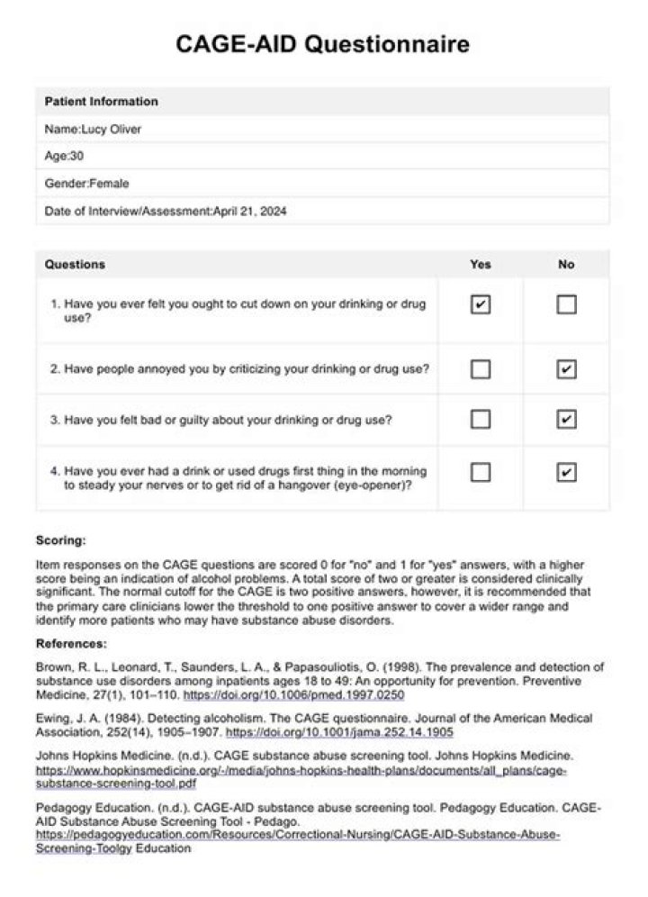 What questions are asked in the CAGE questionnaire