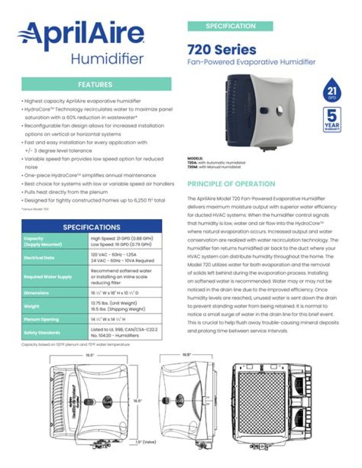 When should I use Aprilaire humidifier